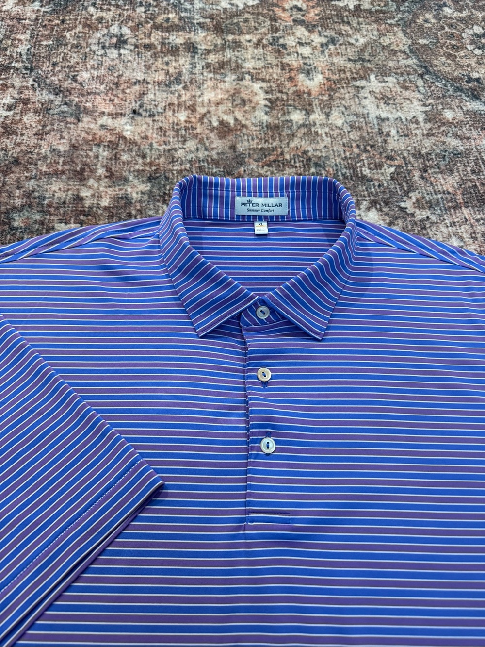 Peter Millar Purple Polo with White & Blue Stripes